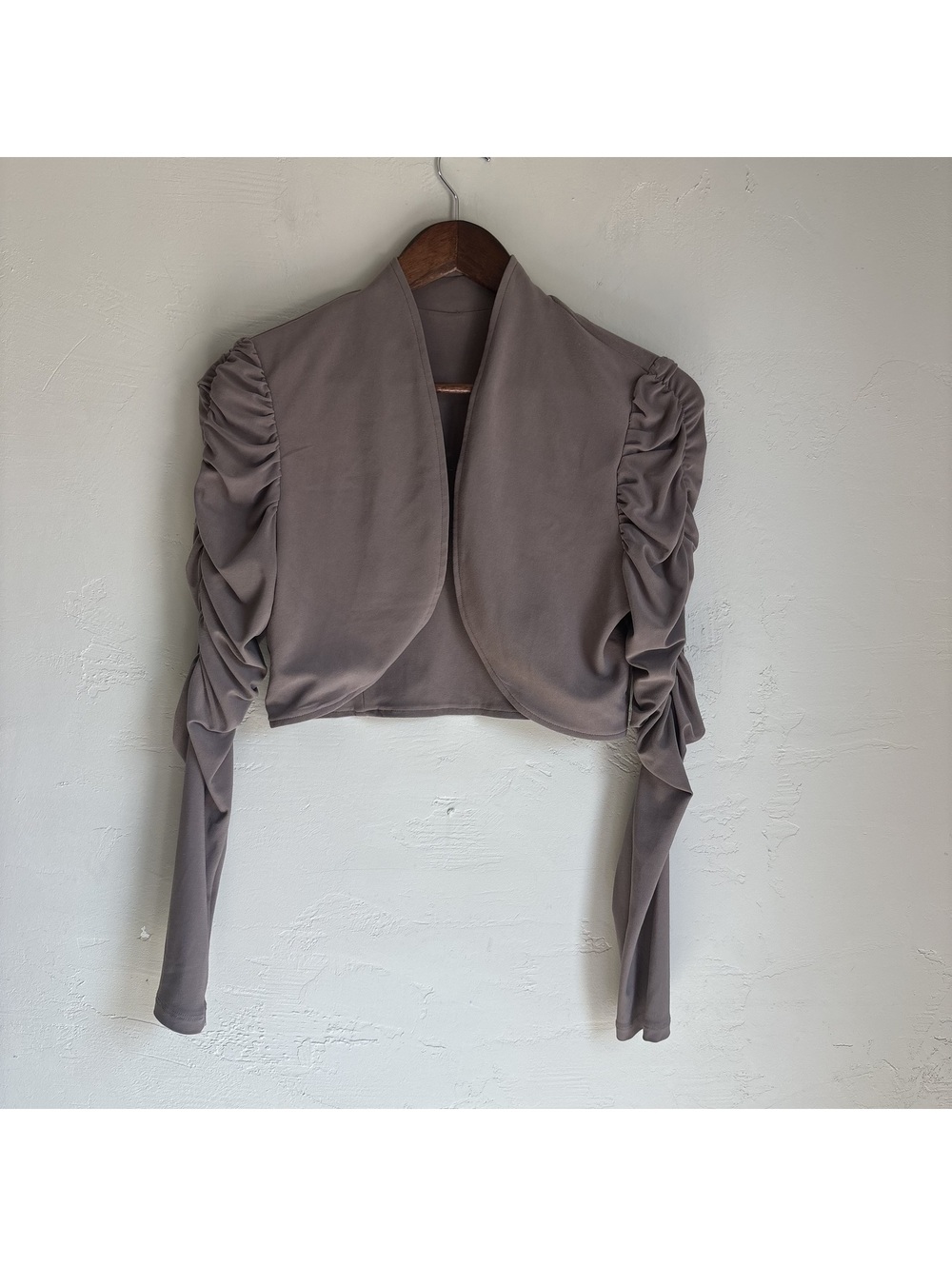Last Tango Small Taupe Grey Open Front Bolero Shrug Ruffle Sleeve Jacket Top